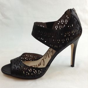 Sam Edelman Laser Cut Zip Back Open Toe Heels